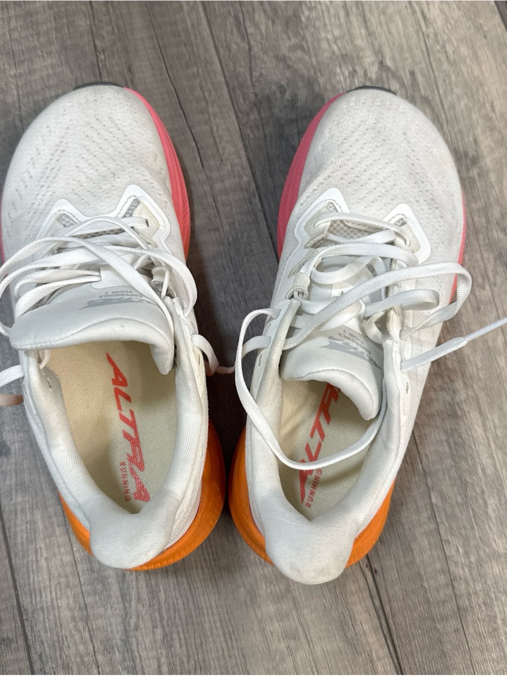 Altra Women's White Running Shoes with Pink-to-Orange Gradient Midsole - Picture 5 of 8